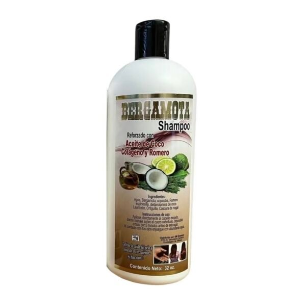 Bergamot Shampoo with Coconut Oil, Collagen & Rosemary | Strengthens & Revitalizes Hair | 32 fl oz (1 Pack)